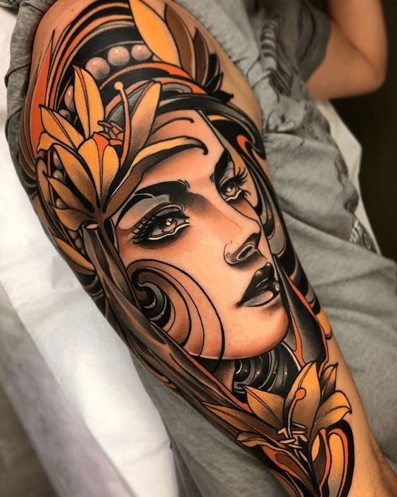 The Enigmatic Woman: Strength and Beauty in Neo-Traditional Art Tattoo Design