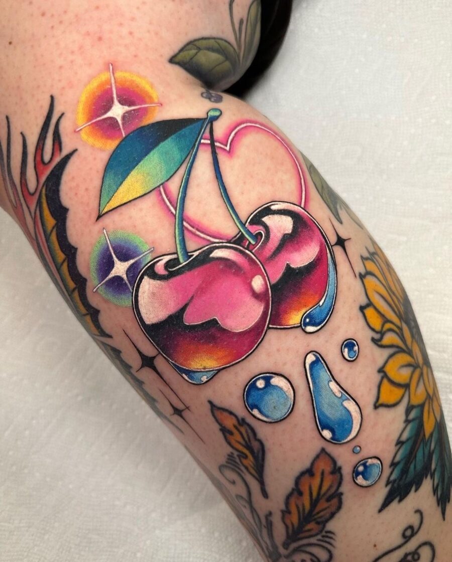 Vibrant cherries embody neo-traditional flair Tattoo Design