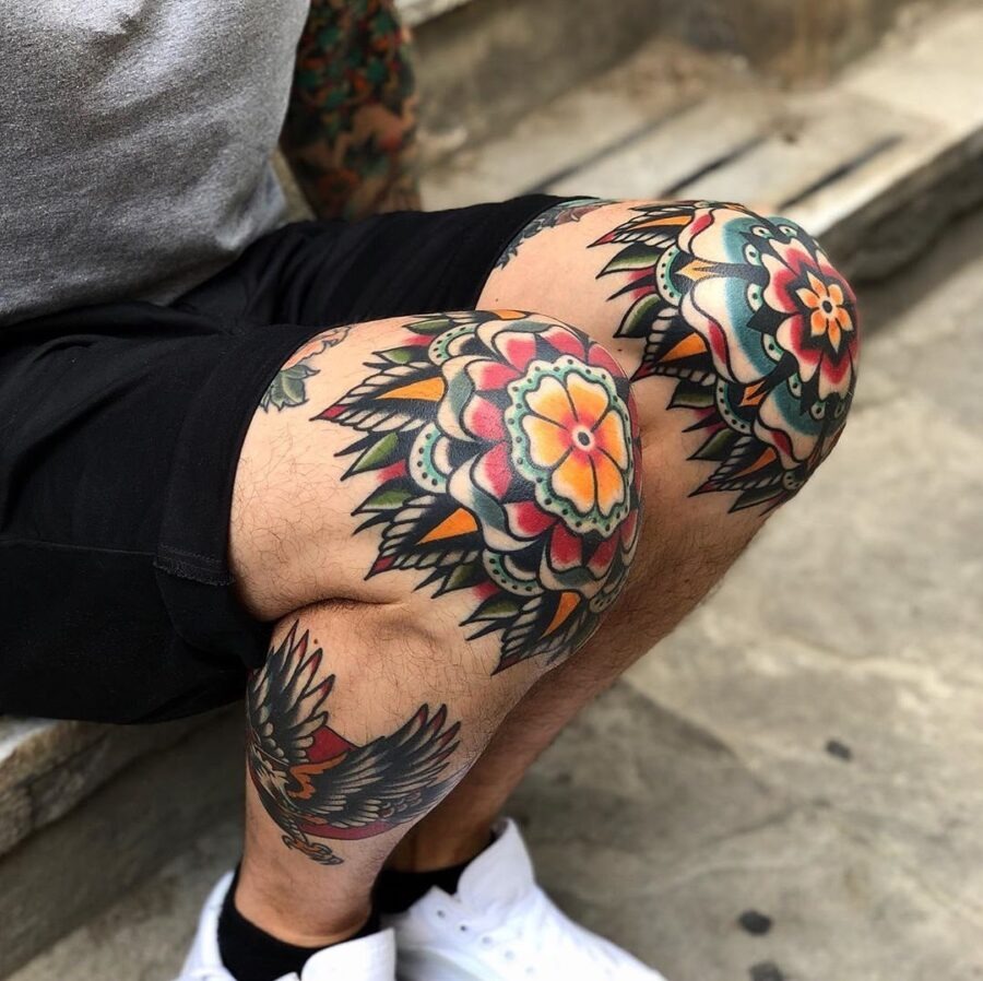 Vibrant Flowers Brighten Up Knee Tattoos Tattoo Design