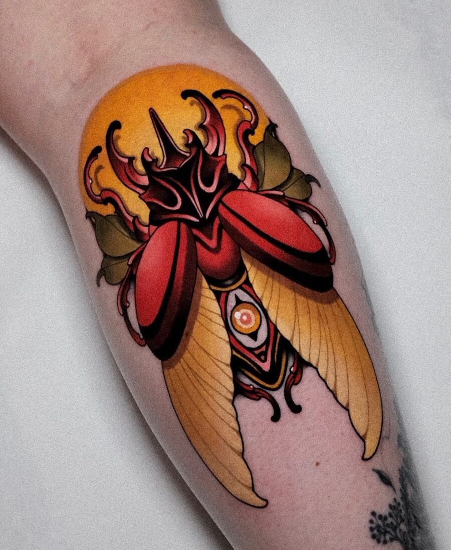 Vibrant neo-traditional beetle tattoo design Tattoo Design