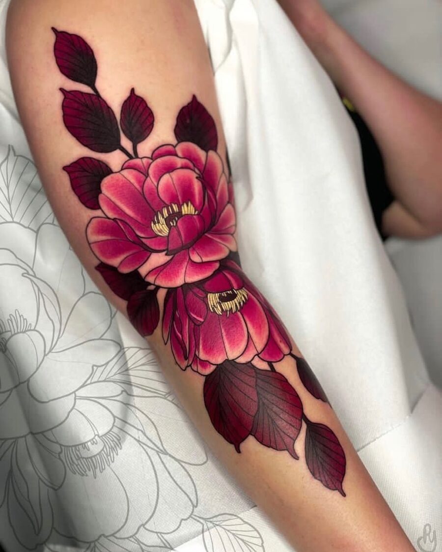 Vibrant neo-traditional floral tattoo design Tattoo Design
