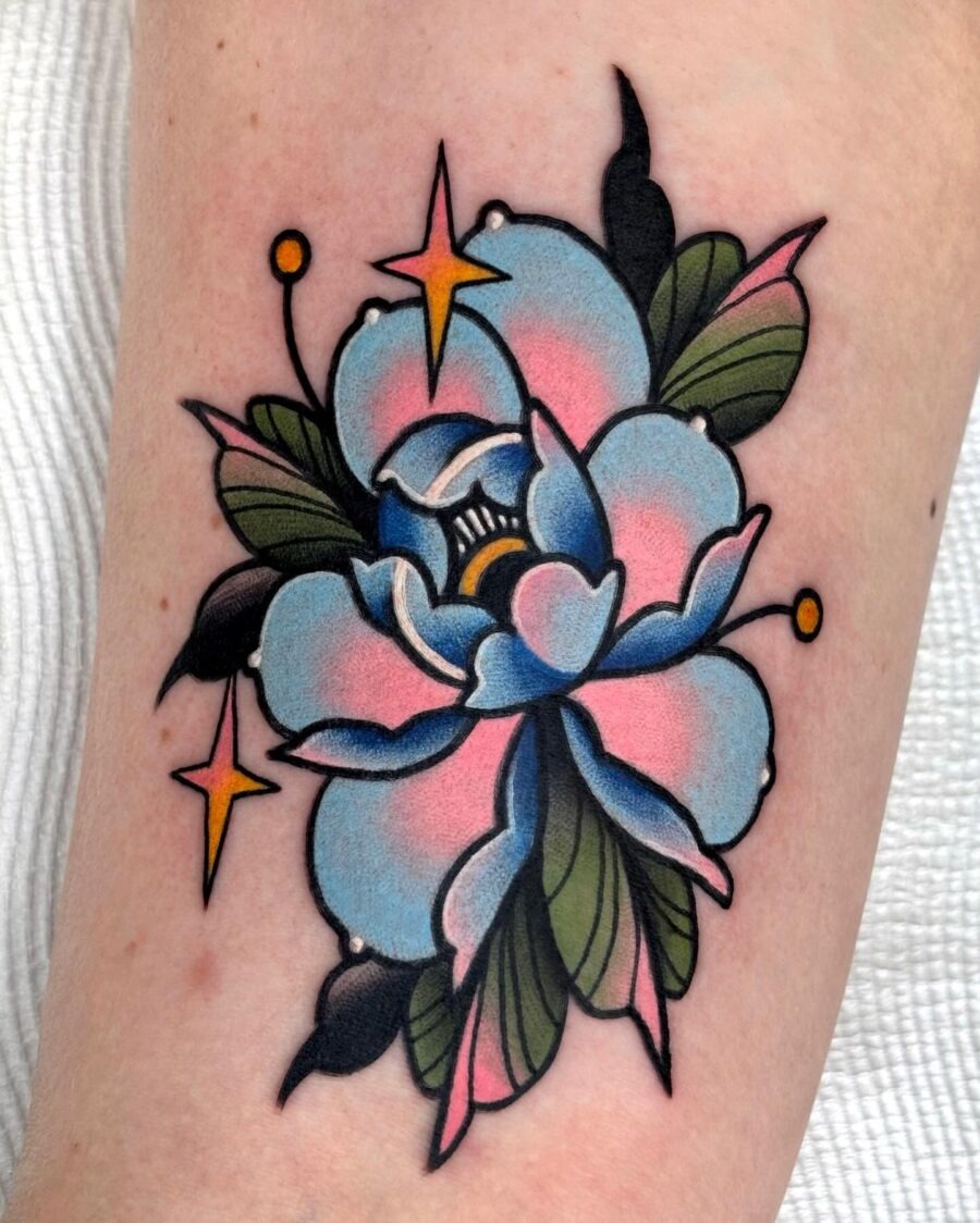 Vibrant neo-traditional floral tattoo design Tattoo Design