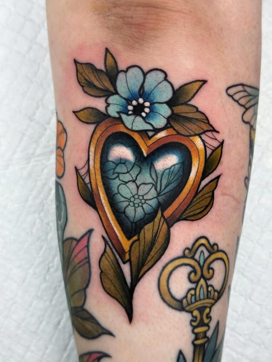 Vibrant neo-traditional heart-shaped tattoo design Tattoo Design