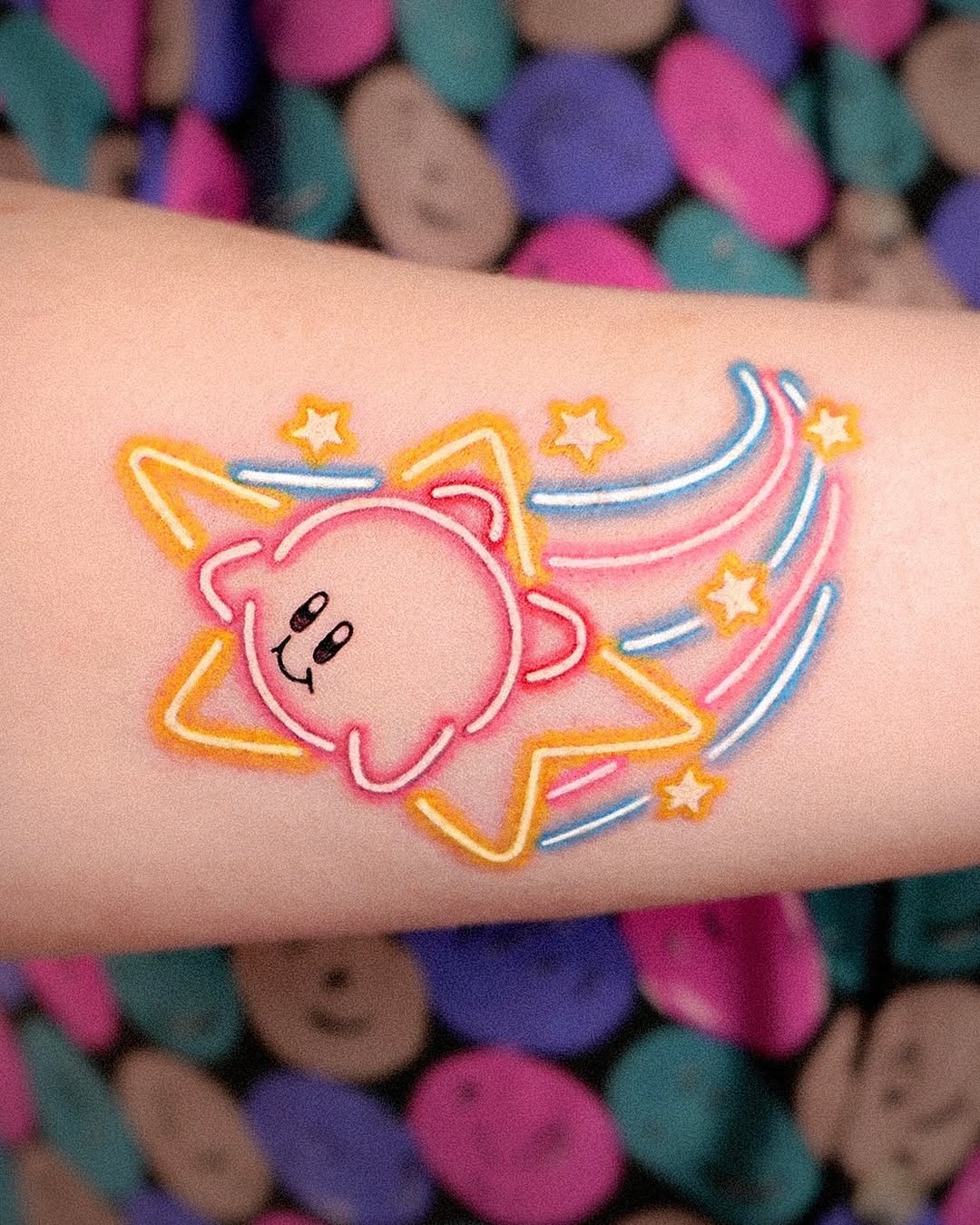 Bright and playful neon Kirby tattoo design Tattoo Design