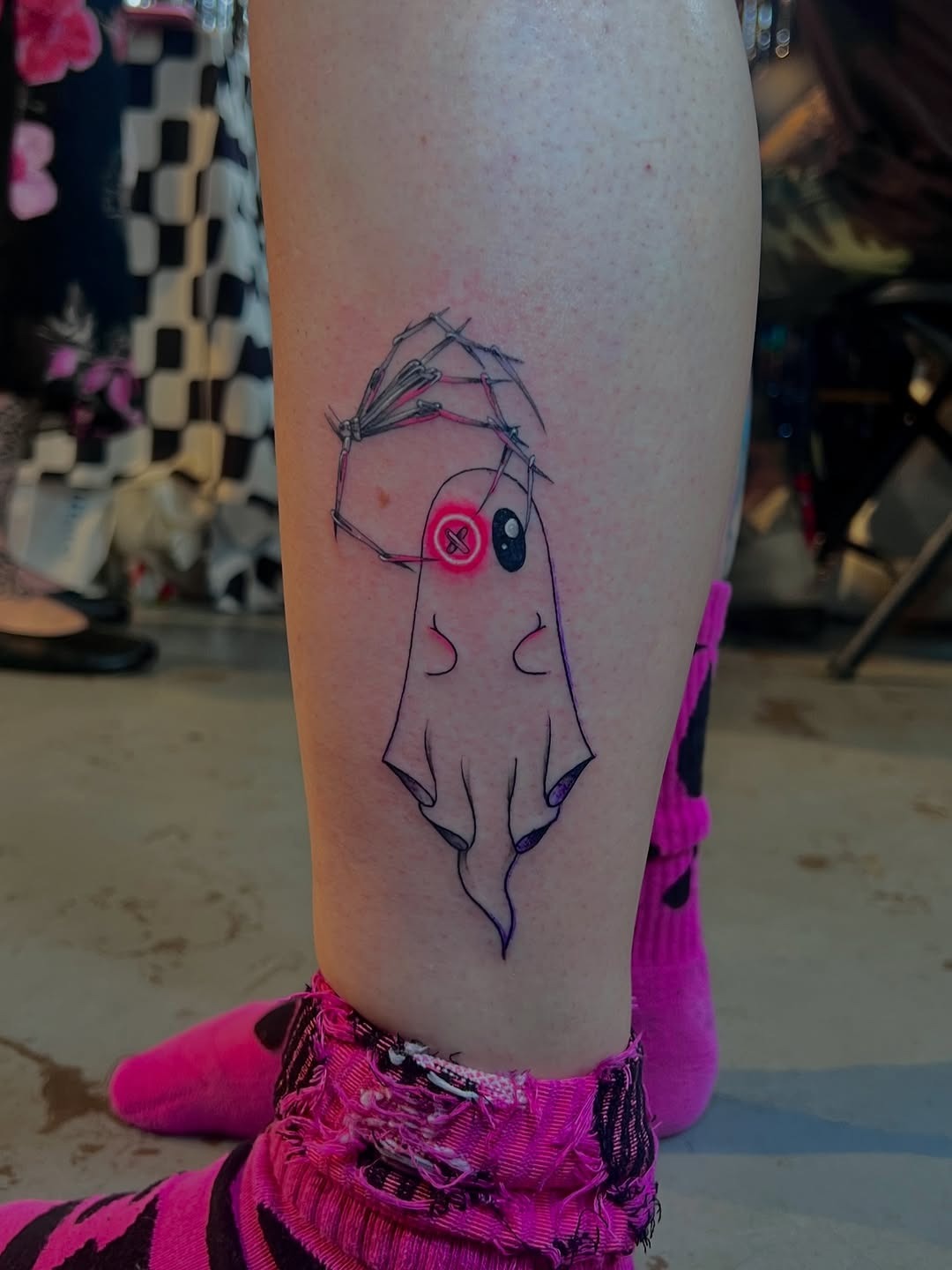 Playful Neon Ghost Tattoo Design Tattoo Design