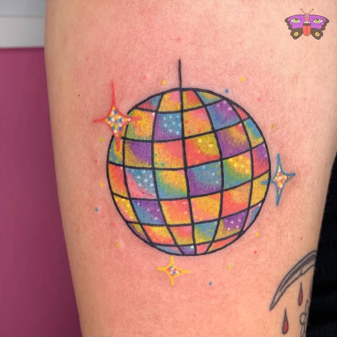 Vibrant disco ball neon tattoo design Tattoo Design