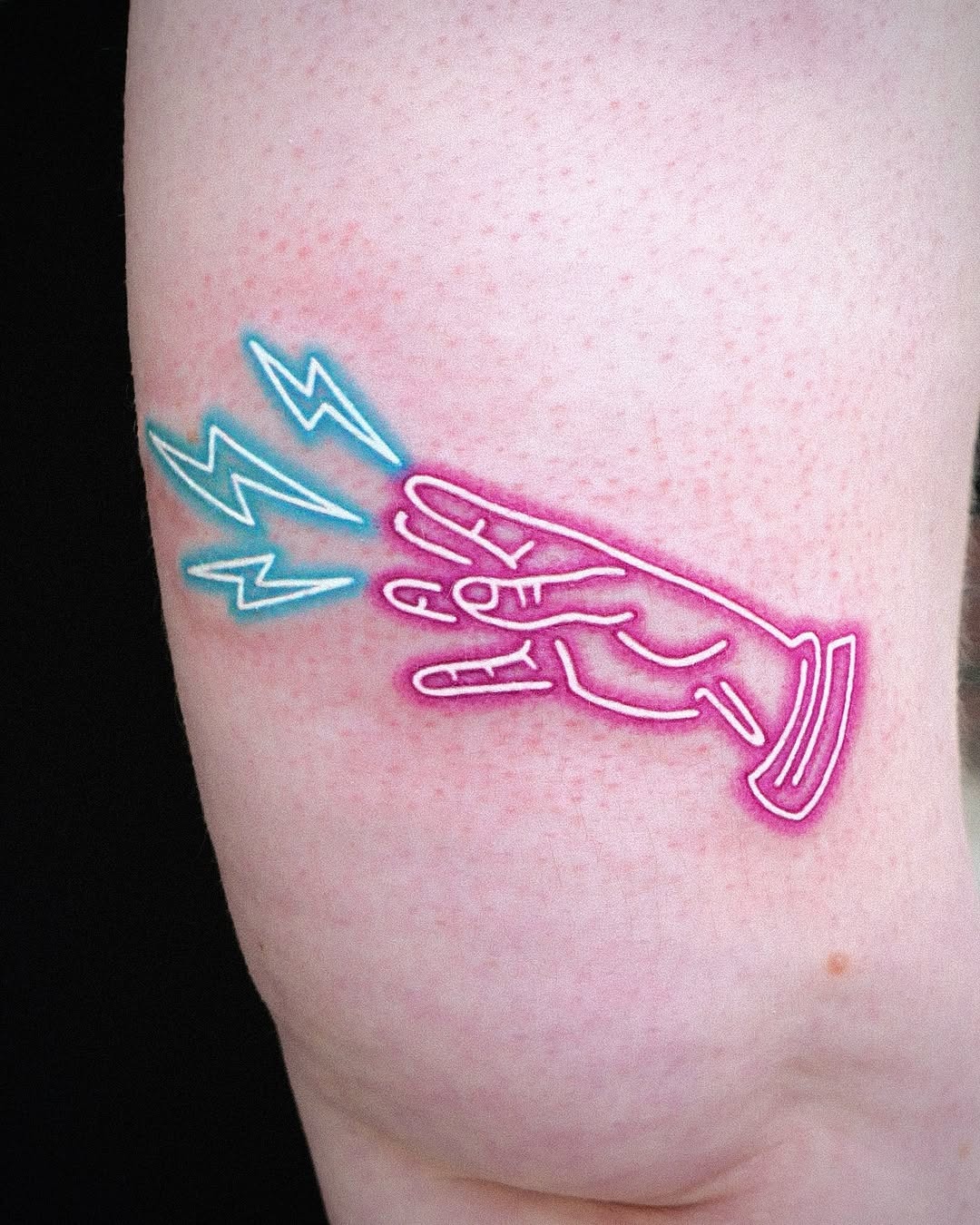 Vibrant neon hand with electric accents Tattoo Design