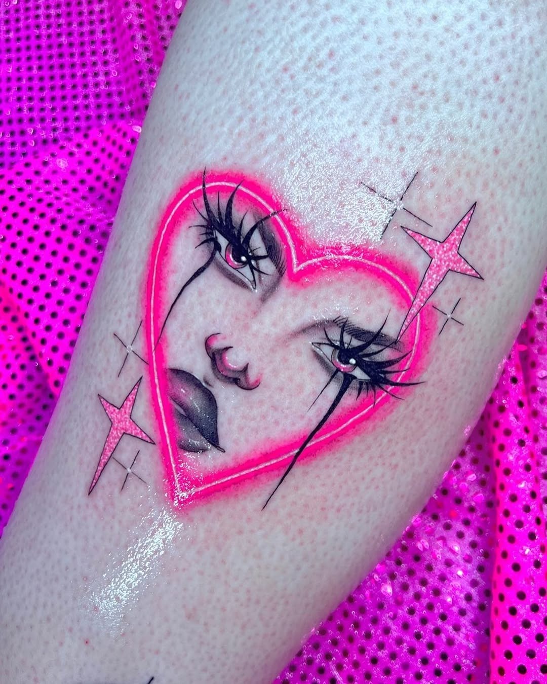Vibrant neon heart tattoo with striking features Tattoo Design