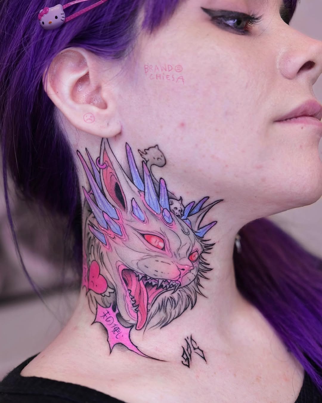 Vivid Neon Tattoo with Fierce Aesthetic Tattoo Design