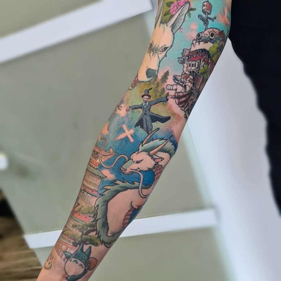 This tattoo showcases a collection of whimsical designs.