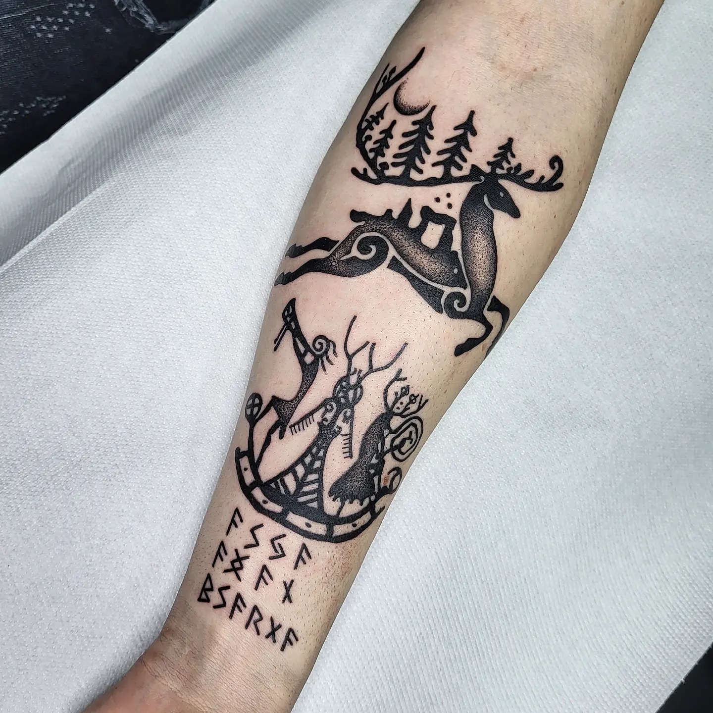 Nordic Deer and Viking Ship Tattoo Tattoo Design