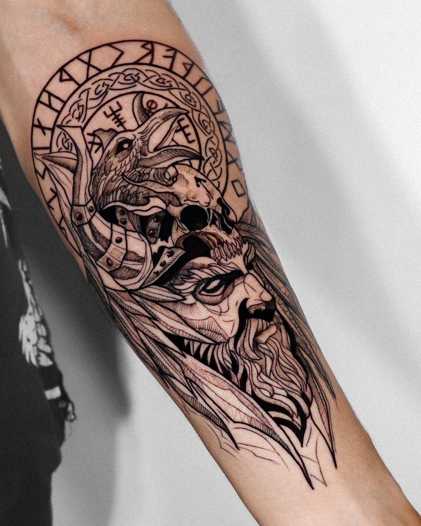 Odin Raven and Skull Nordic Tattoo Tattoo Design