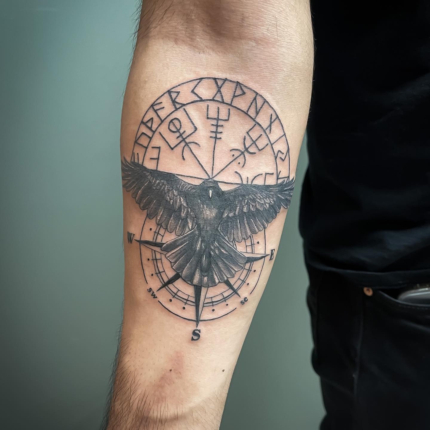 Raven and Vegvisir Nordic Tattoo Tattoo Design