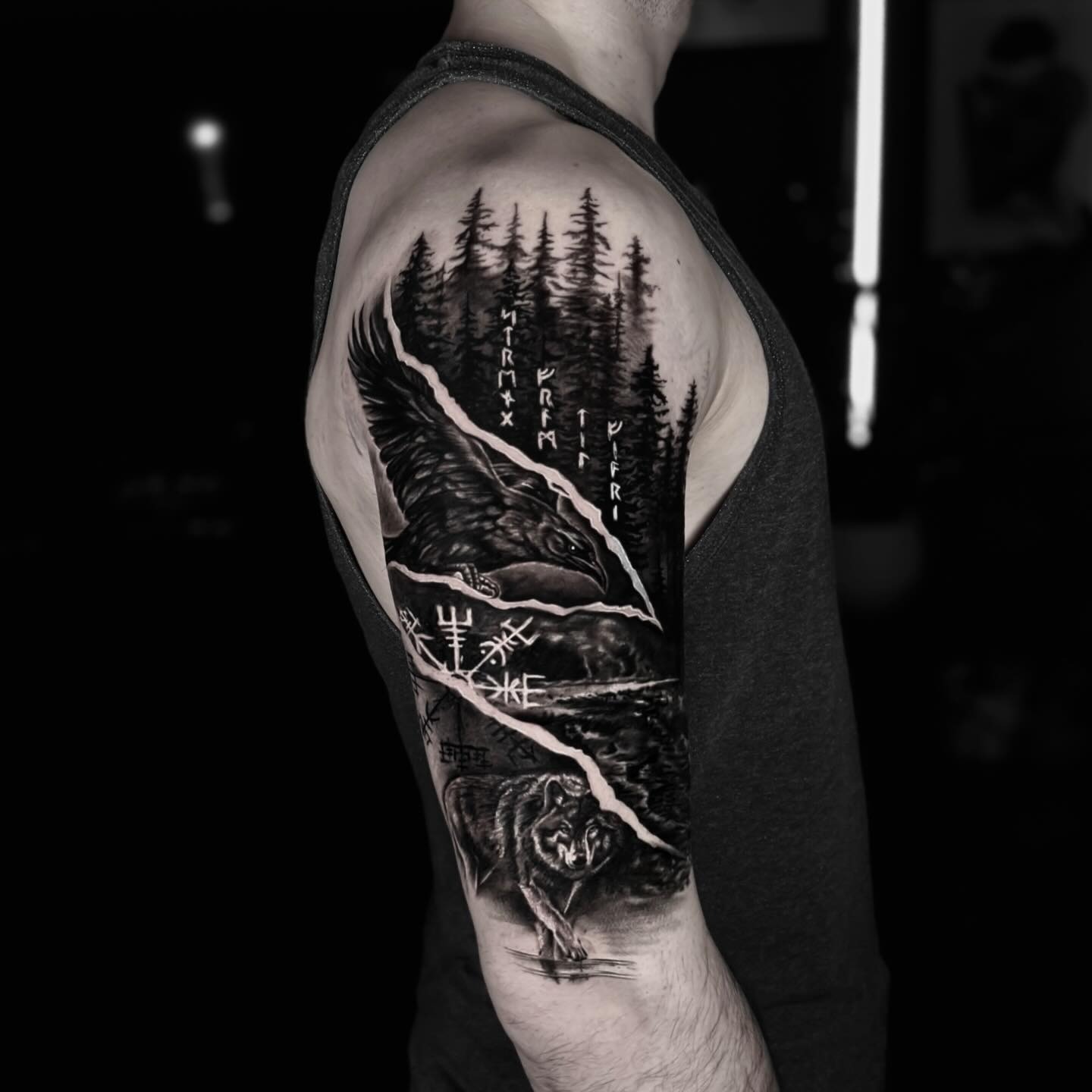 Raven and Wolf Nordic Sleeve Tattoo Tattoo Design