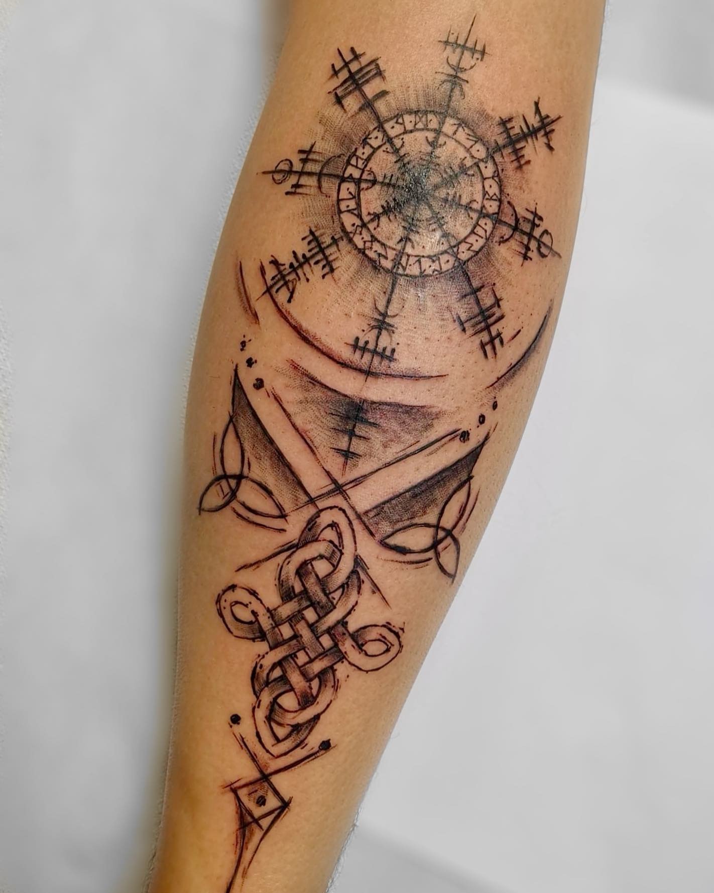 Vegvisir and Crossed Swords Nordic Tattoo Tattoo Design