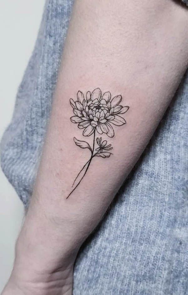 Petite Chrysanthemum Sprig, a tattoo design rendered in clean detailed linework.