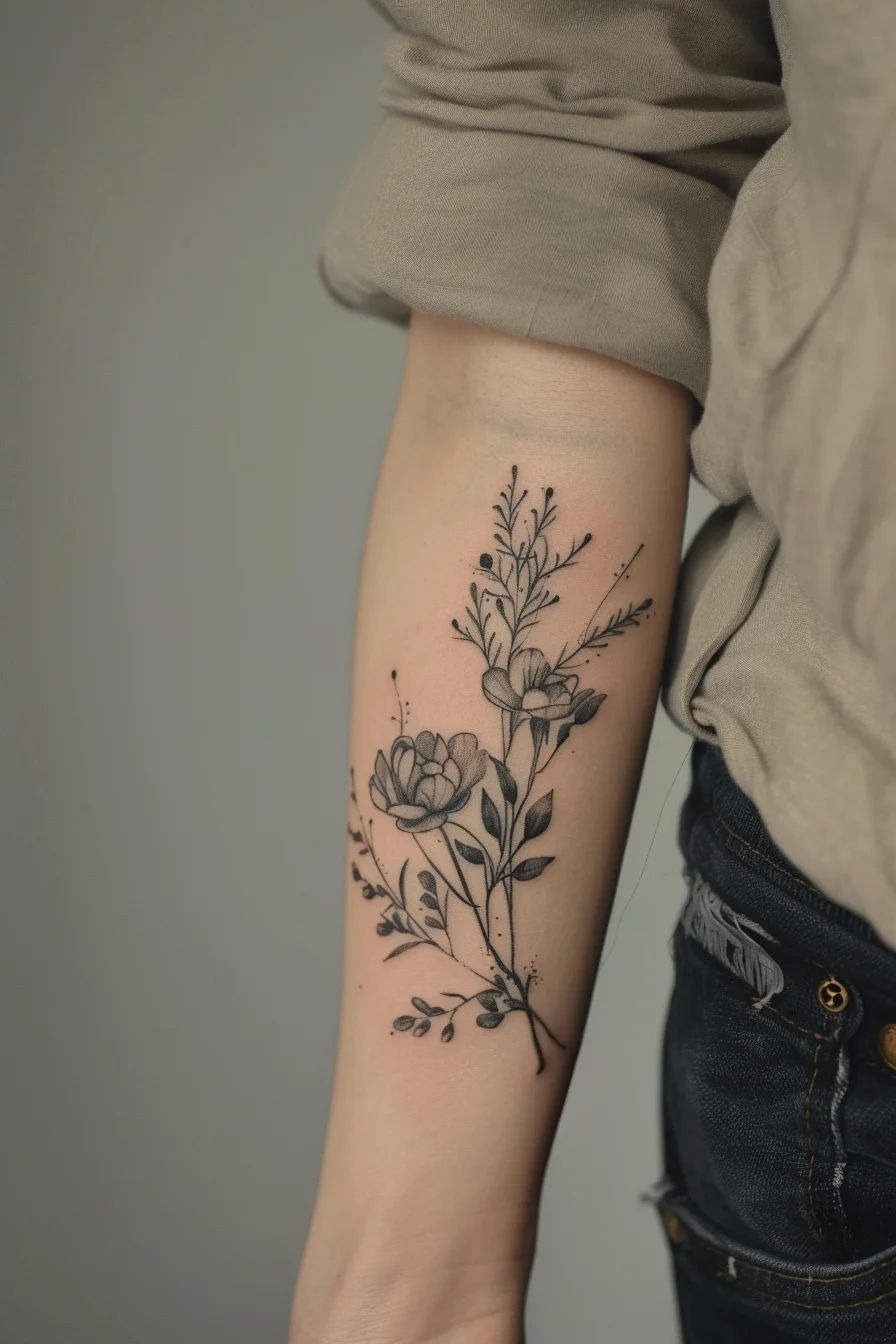 Smoky Floral Arrangement, a tattoo design rendered in clean detailed linework.