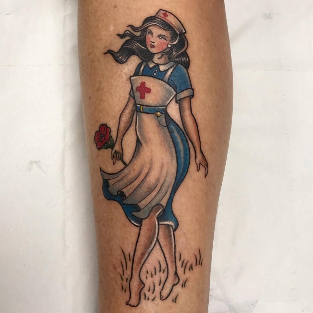 Classic Nurse Tattoo with a Touch of Beauty Tattoo Design