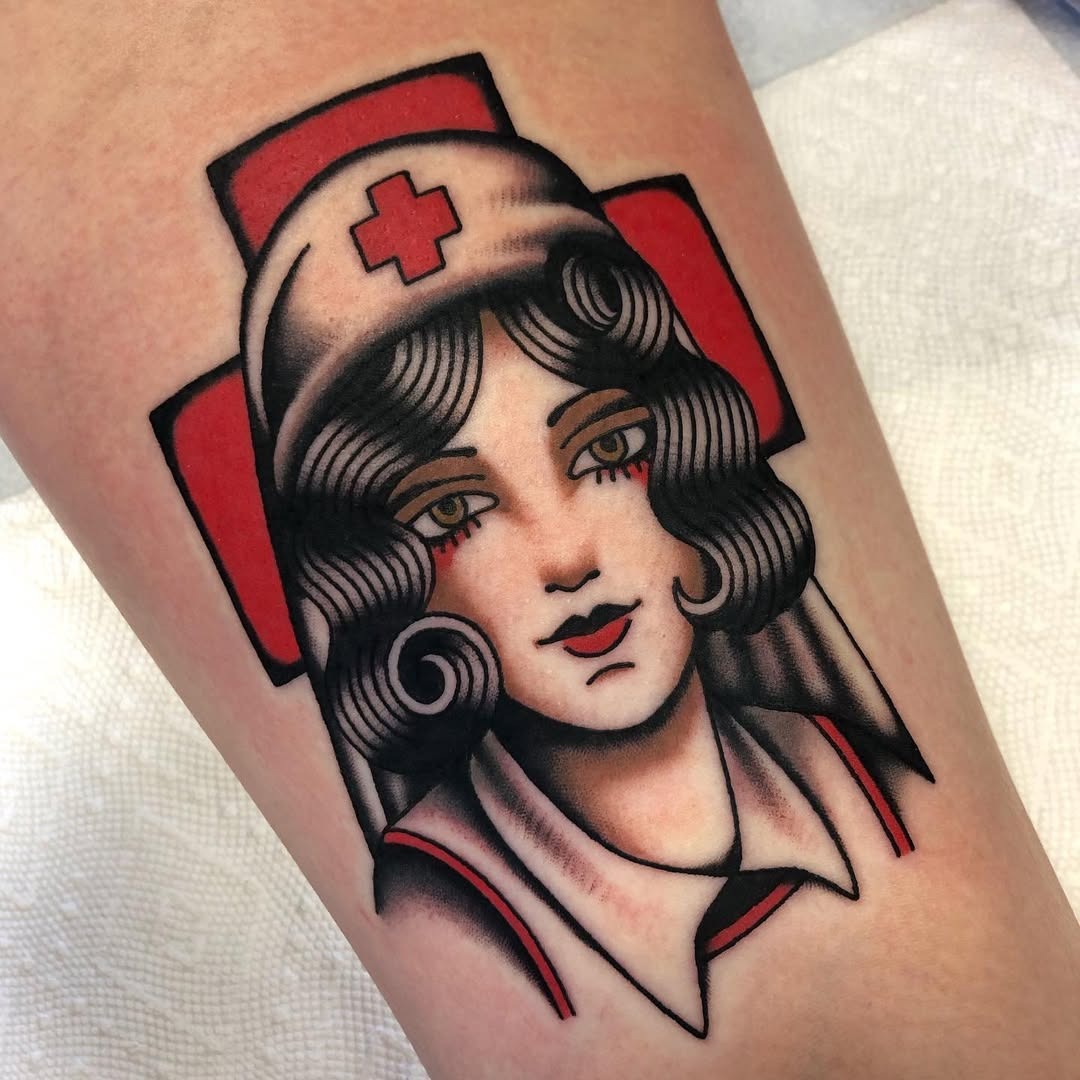 Classic vintage nurse tattoo with unique detailing Tattoo Design