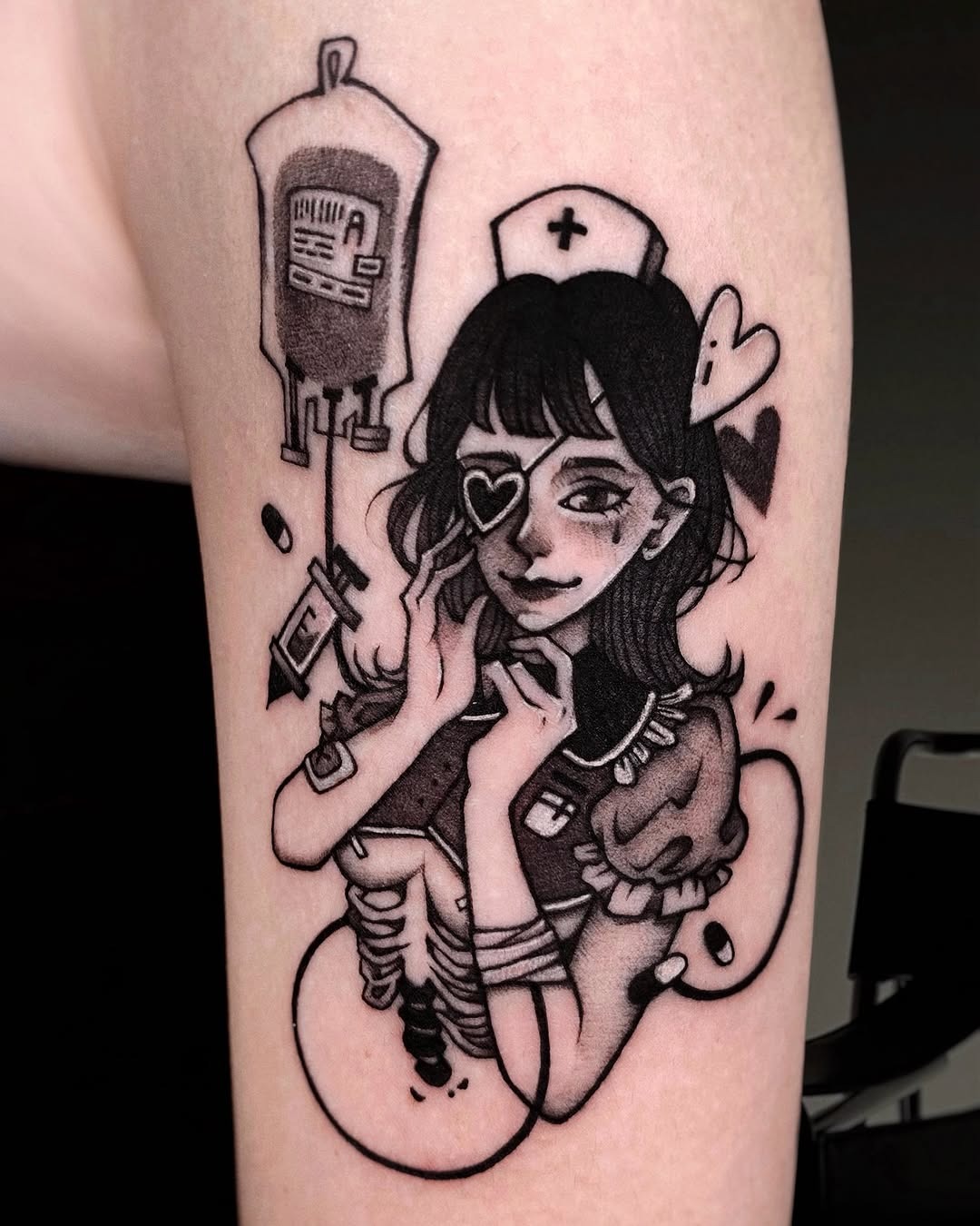 Stylish nurse tattoo with playful elements Tattoo Design