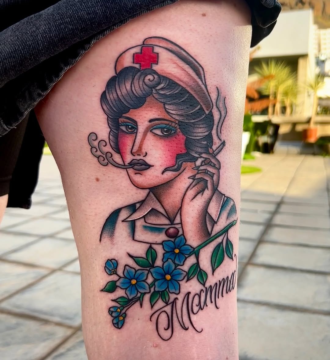 Stylish vintage nurse tattoo with a twist Tattoo Design