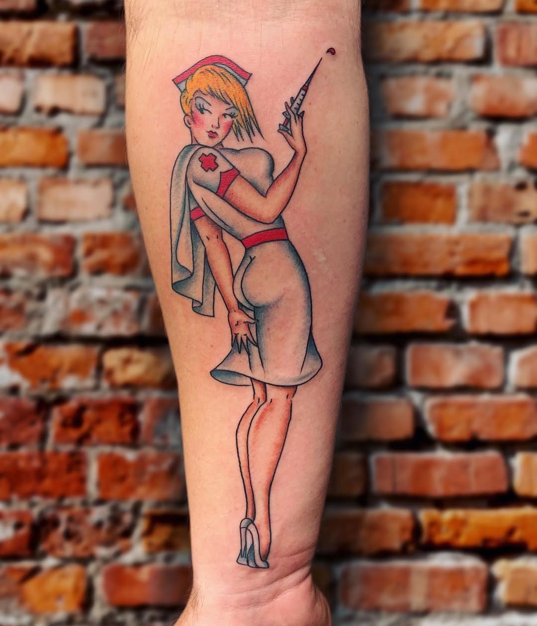 Vintage nurse tattoo with playful charm Tattoo Design