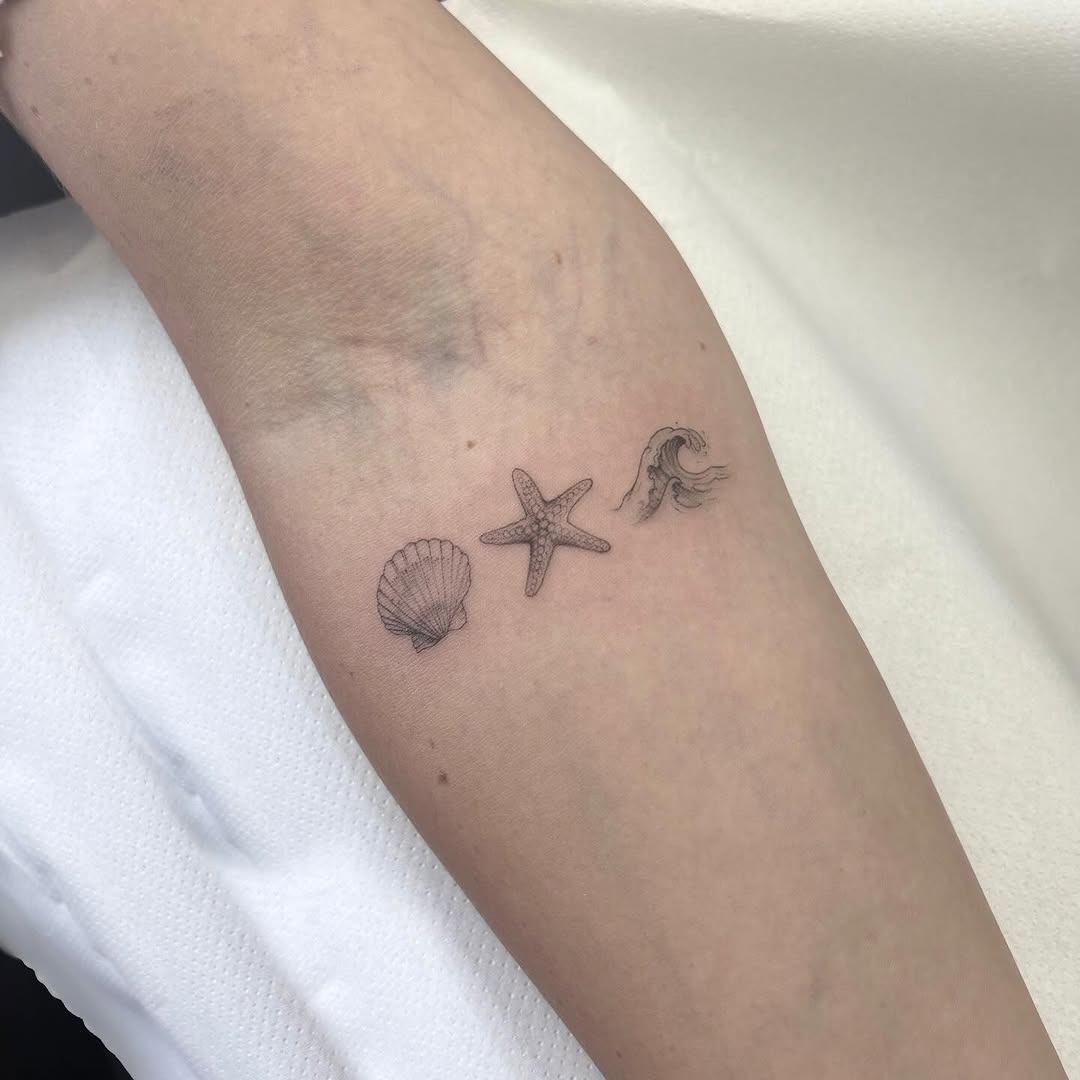 Charming Ocean-Inspired Tattoo Trio Tattoo Design