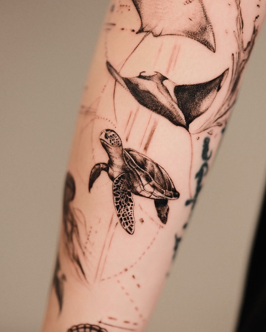 Detailed turtle tattoo representing ocean life Tattoo Design
