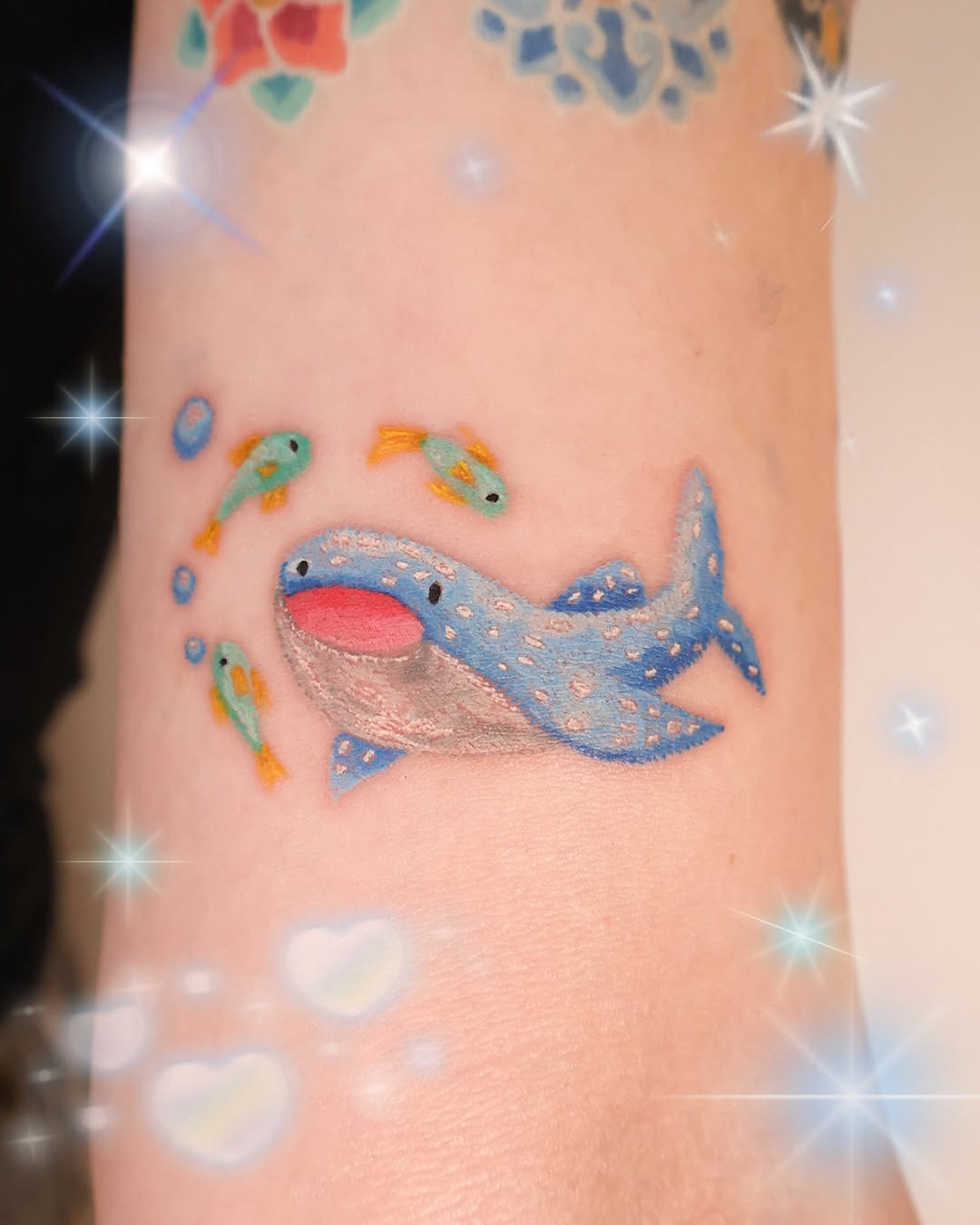 Whale Shark with Playful Fish Design Tattoo Design