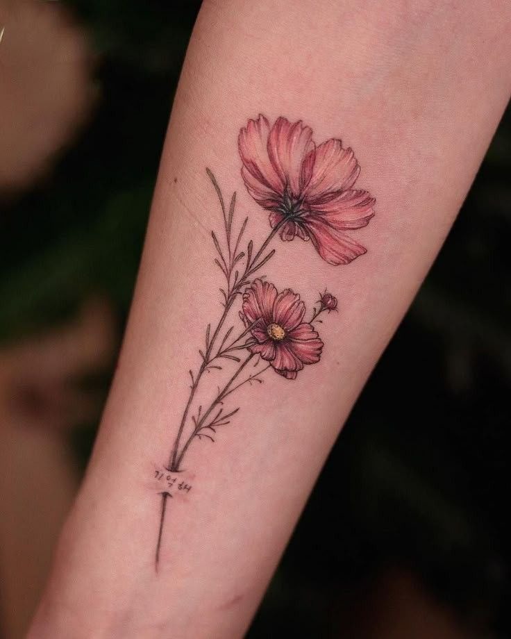 Blackwork Marigold and Cosmos Pair Tattoo Design