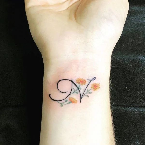 Chrysanthemum with Script Tattoo Design