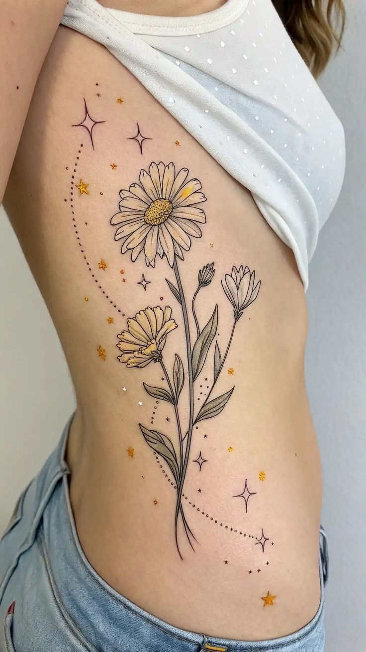 Collarbone Marigold and Lavender Tattoo Tattoo Design