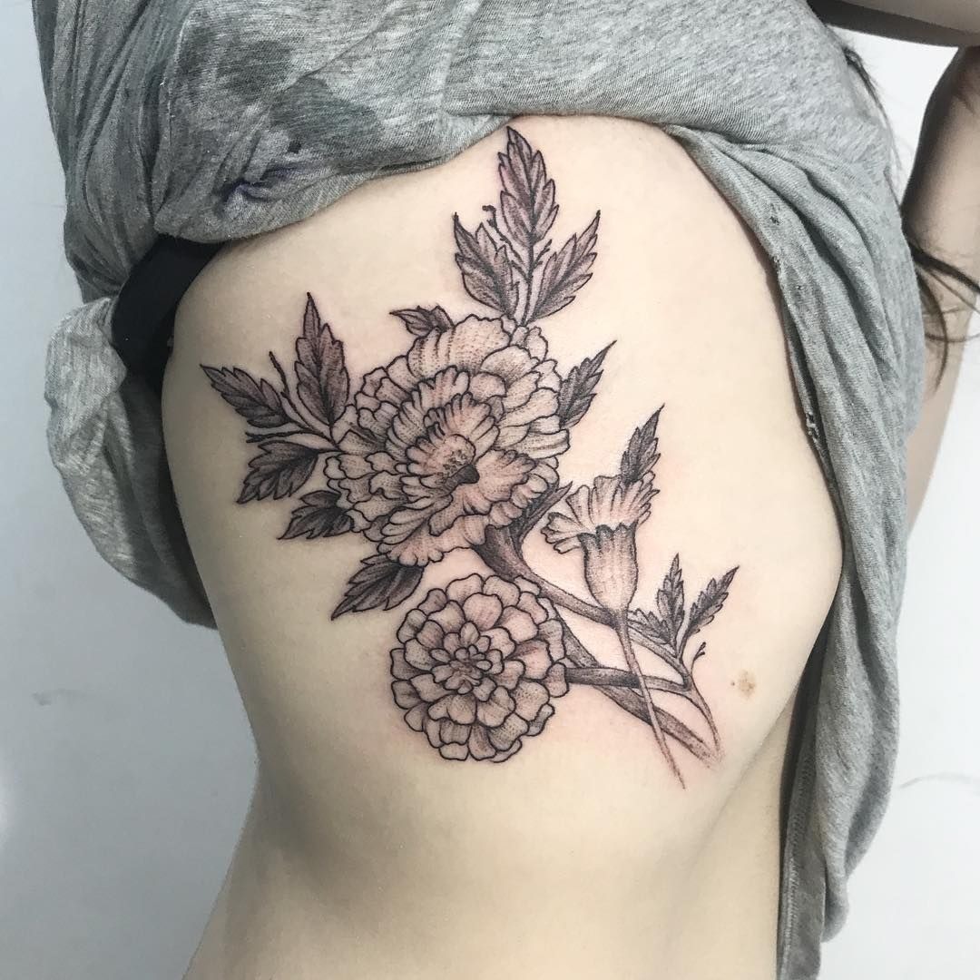 Marigold and Butterflies Tattoo Tattoo Design