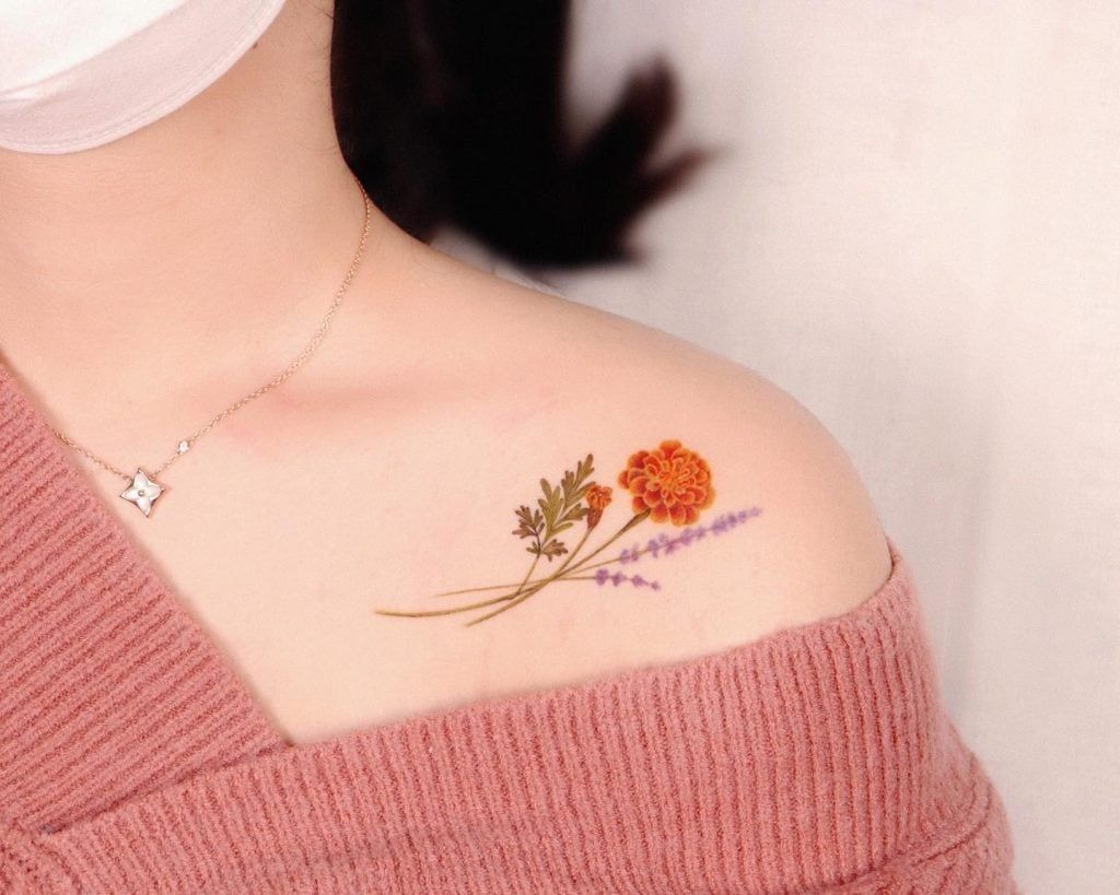 Minimalist Marigold Line Work Tattoo Tattoo Design
