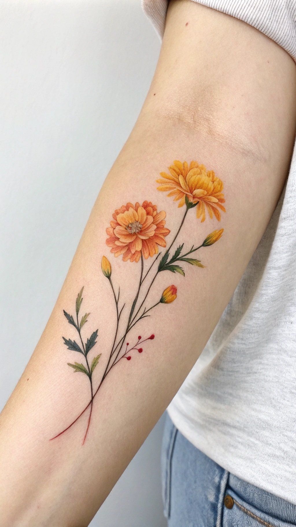 Shaded Marigold Cluster Forearm Tattoo Tattoo Design