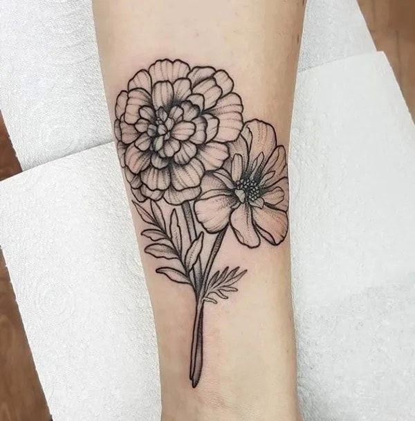 Trio of Wildflowers with Marigold Tattoo Design