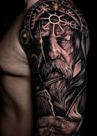 Odin with Helm of Awe and Valknut Tattoo Design