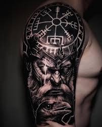 Odin with Modern Geometric Elements Tattoo Design