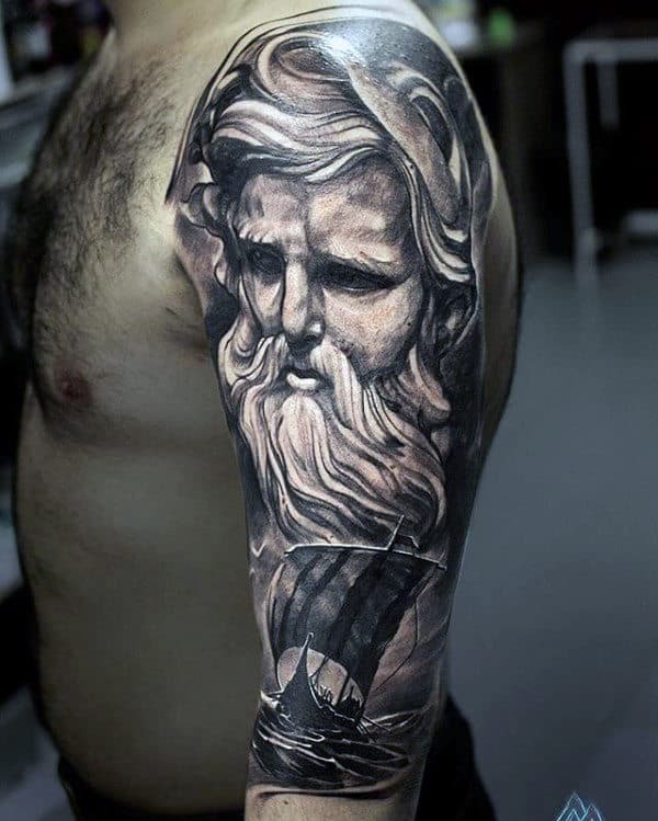 Odin with Raven and Forest Tattoo Design