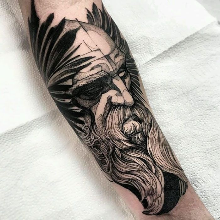 Odin with Winged Helmet and Spear Tattoo Design