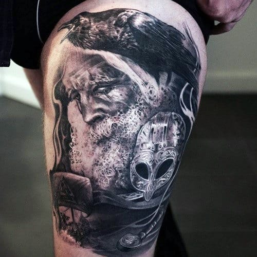 Screaming Odin with Battle Helm Tattoo Design