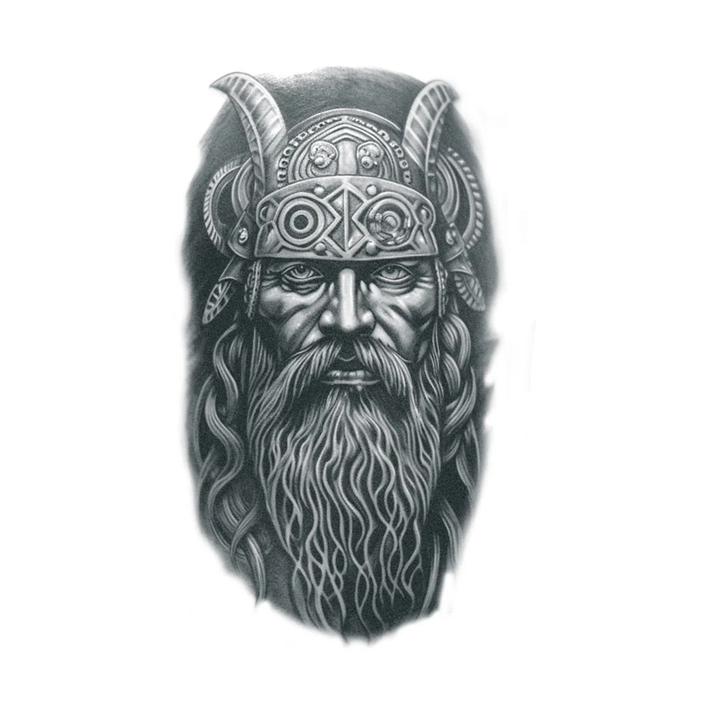 Viking Chieftain with Helmet Tattoo Design