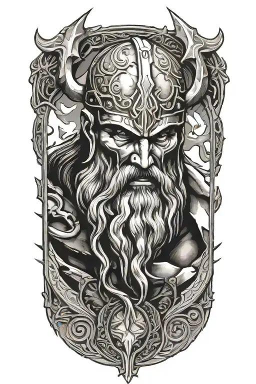 Viking Warrior Embellished with Intricate Symbols Tattoo Design