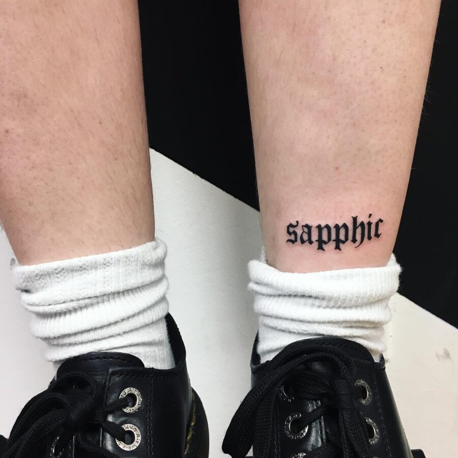 Minimalist 'Sapphic' Tattoo on Ankle Tattoo Design