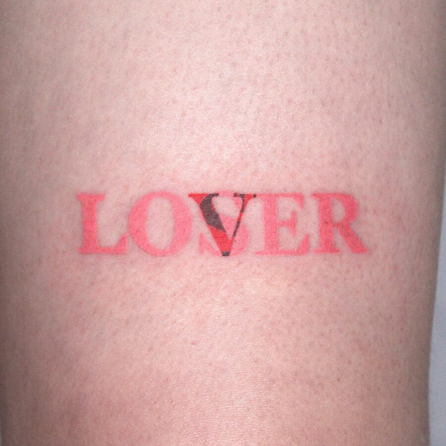 Stylish one-word tattoo of 'LOVER' Tattoo Design