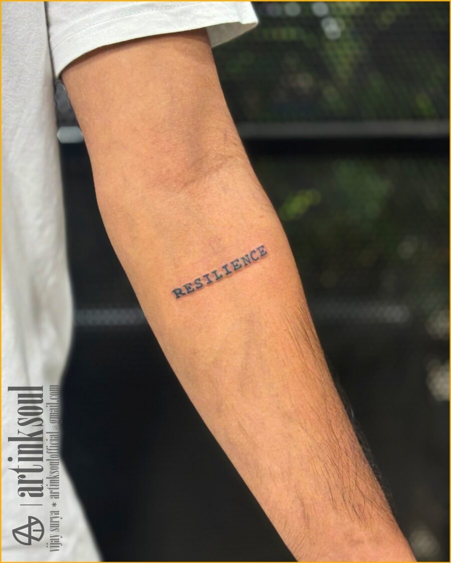 Symbolic one-word tattoo: Resilience on display Tattoo Design
