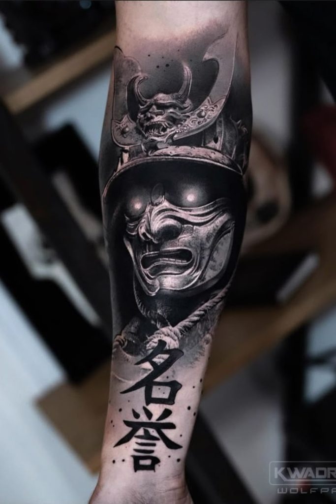For lovers of grayscale storytelling, this forearm piece is haunting and cinematic.