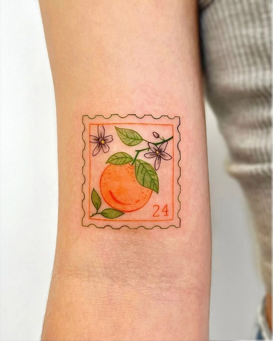 A playful orange stamp tattoo design Tattoo Design