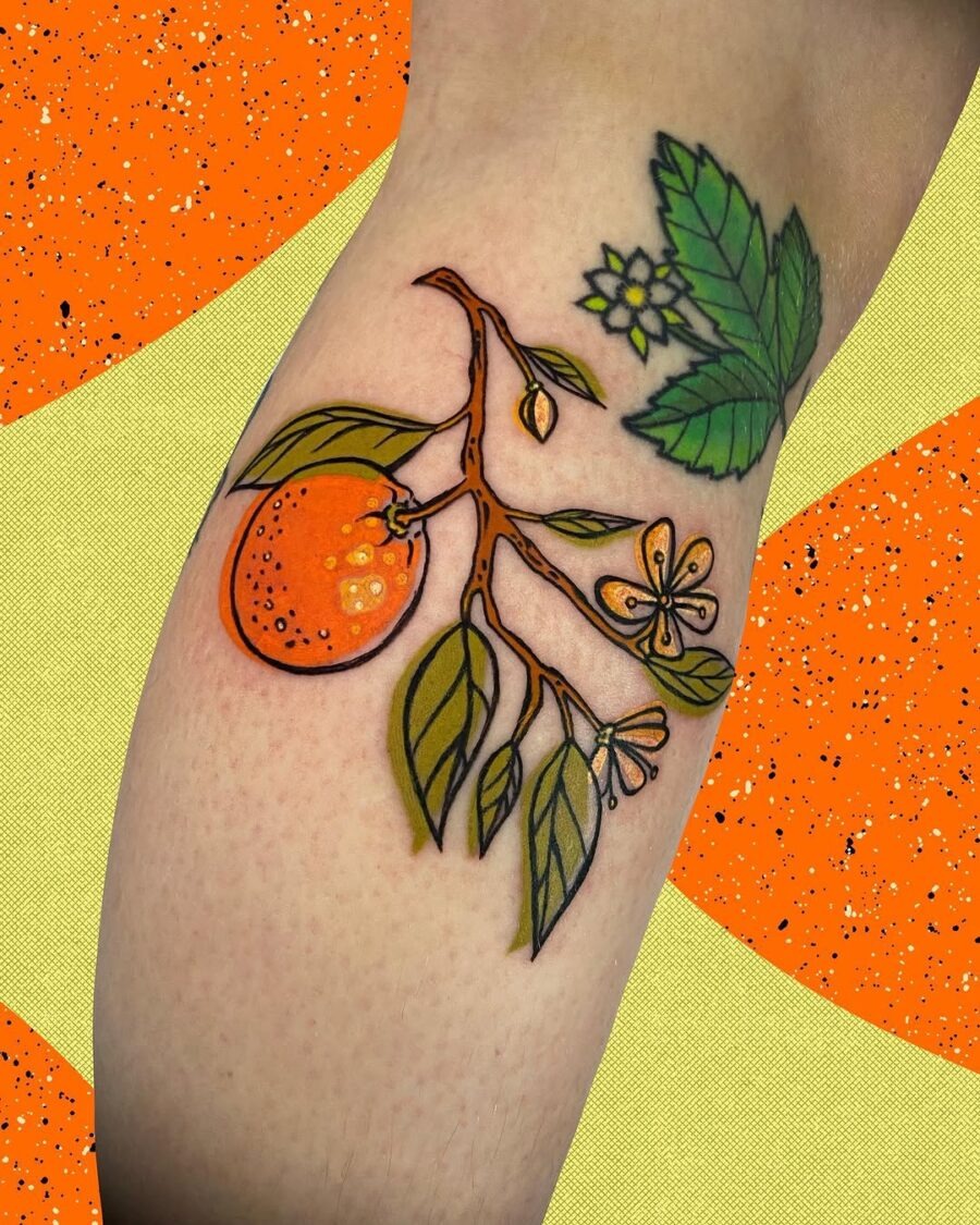 Captivating orange tattoo with floral elements Tattoo Design