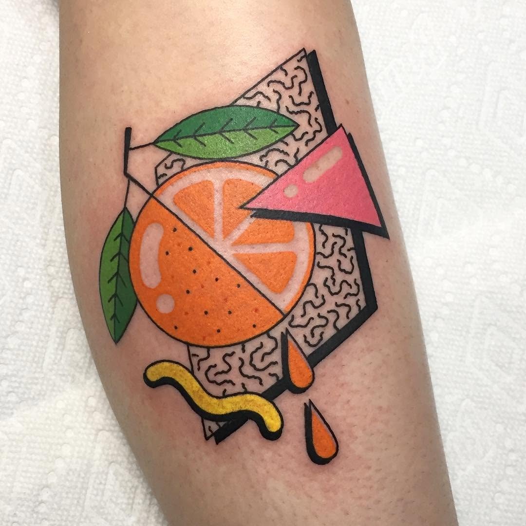 Colorful geometric orange tattoo design with flair Tattoo Design